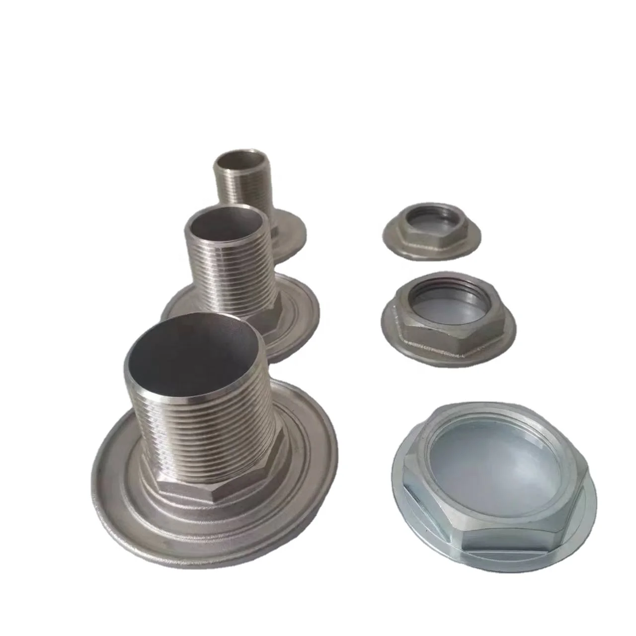 SS304 Stainless Steel Nipple Connector with Flanged Locking Nut - Threaded Pipe Fitting Adapter for Pressure Barrels & Tanks