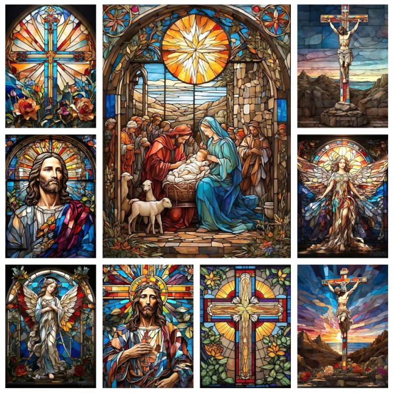 Oil Painting By Numbers Kits Number Jesus Christ Stained Glass Drawing Canvas DIY Pictures By Numbers Home Decor