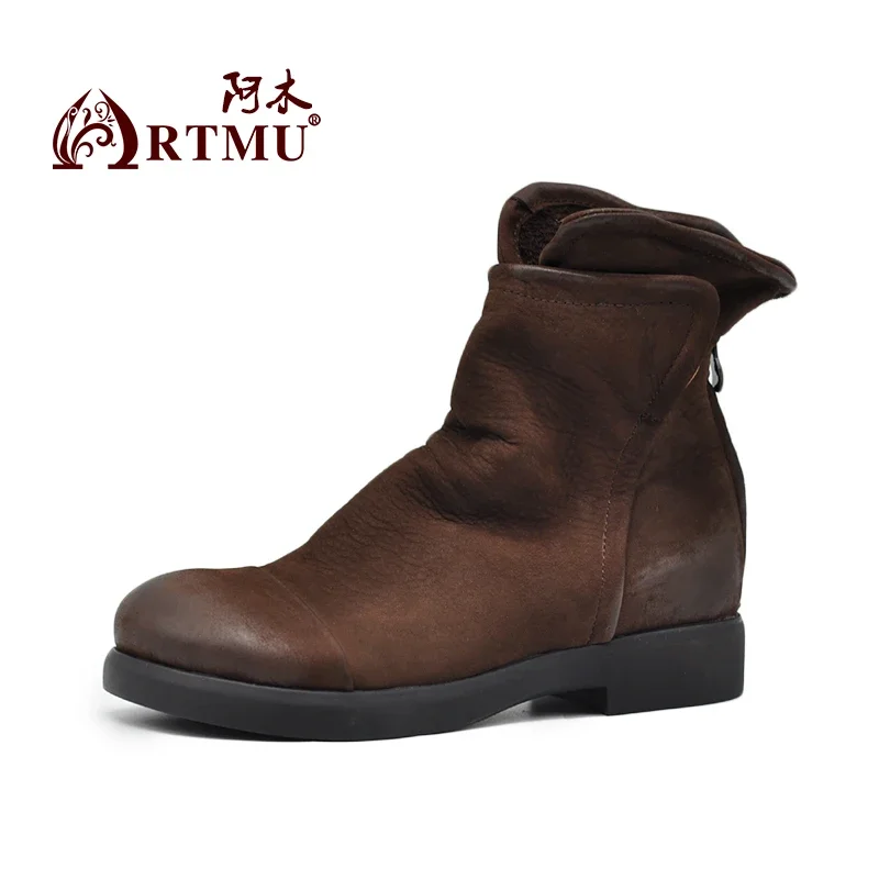 Artmu stivaletti originali per donna suole morbide in vera pelle scarpe 2024 stivali da neve caldi in pelliccia fatti a mano scarpe con plateau di