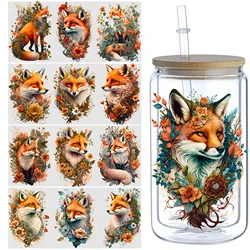 5 sheets fox UV DTF cup packaging for 16oz glass cup, waterproof and elegant fox stickers suitable for 16oz glass cup, DIY