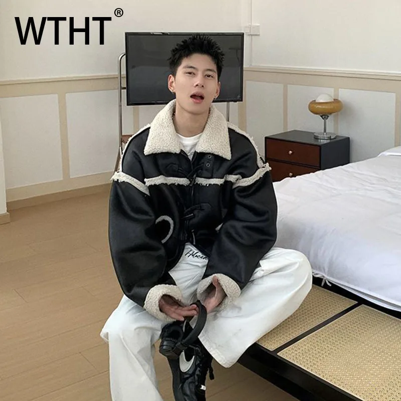 معاطف رجالية عصرية من الجلد بتصميم متباين الألوان مع طية صدر السترة سترات عصرية واحدة الصدر للرجال لخريف 2025 2A2274