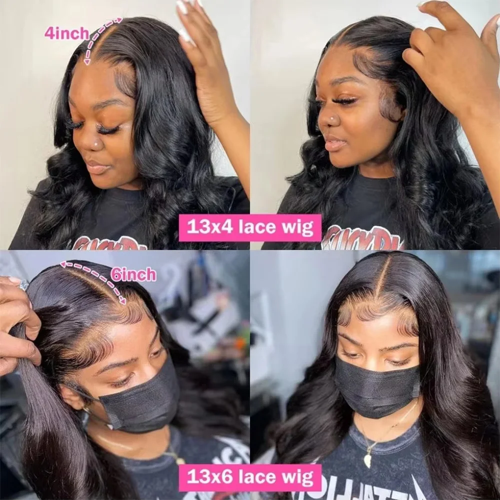 

Body Wave 200% Density 13x4 Lace Front Wigs Brazilian Closure Wig Black 46 Inch Pre Plucked 13x6 Hd Transparent Frontal Human Hair Wig For Women