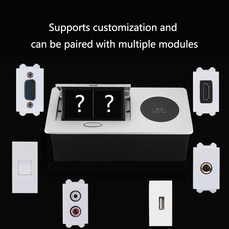 UK FR EU Combination Socket DIY Desktop Power Data Socket Pop up Hidden Table Socket With Wireless Charger USB Type-C Port