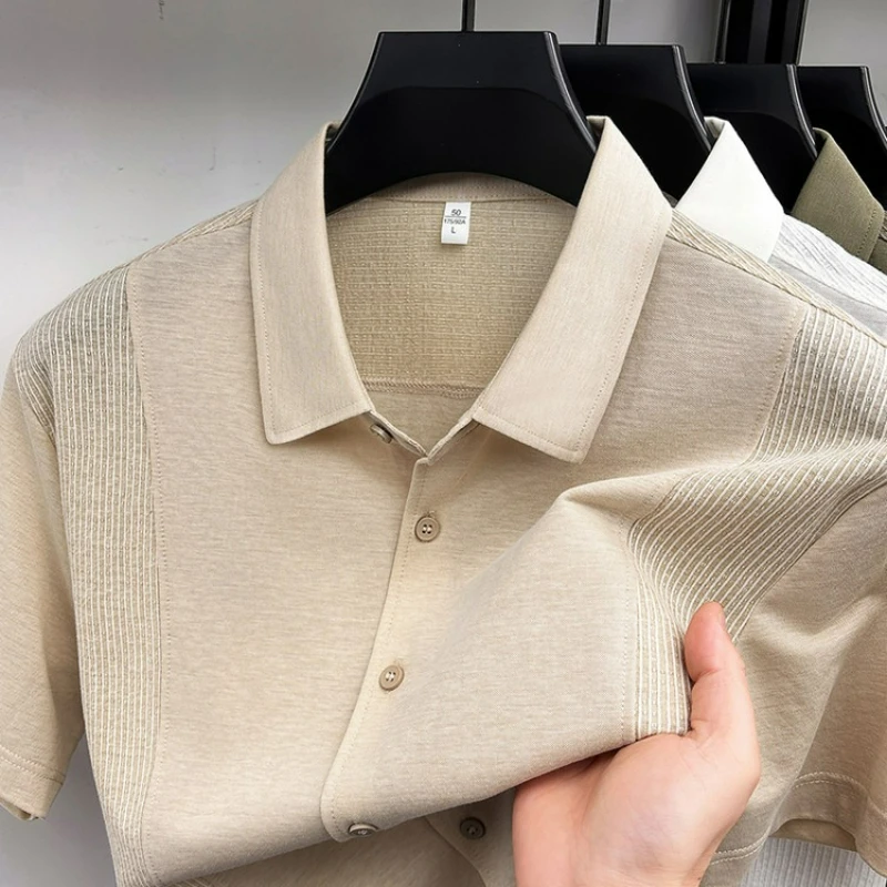 

Men's 74% Cotton Short Sleeve Business Casual Shirt - Breathable Moisture-Wicking Lightweight with Vertical Stripe Detail