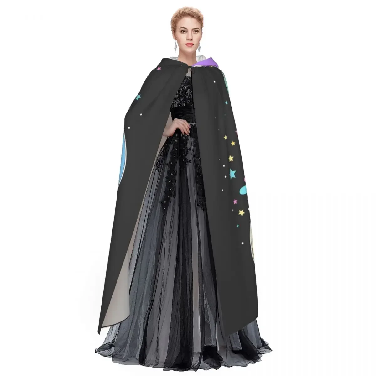 Witte Eenhoorn Met Regenboog Haar En Sterren Polyester Unisex Heks Cape Kostuum Accessoire