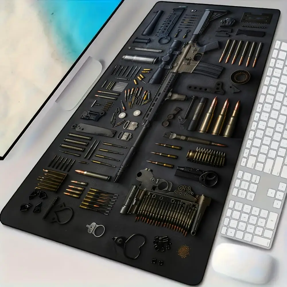 

3D gun part pattern theme Mouse Pad Desk Mat with Stitched Edges non-Slip rubber base pc accessories Gaming mat maus pad rug