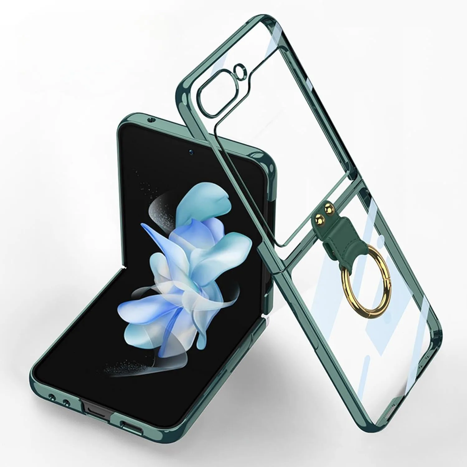 

Case for Samsung Galaxy Z Flip5 Cover with Ring,Crystal Hard PC Z Flip 5 Case with Small Screen HD Explosion-Proof Glass Film Tr