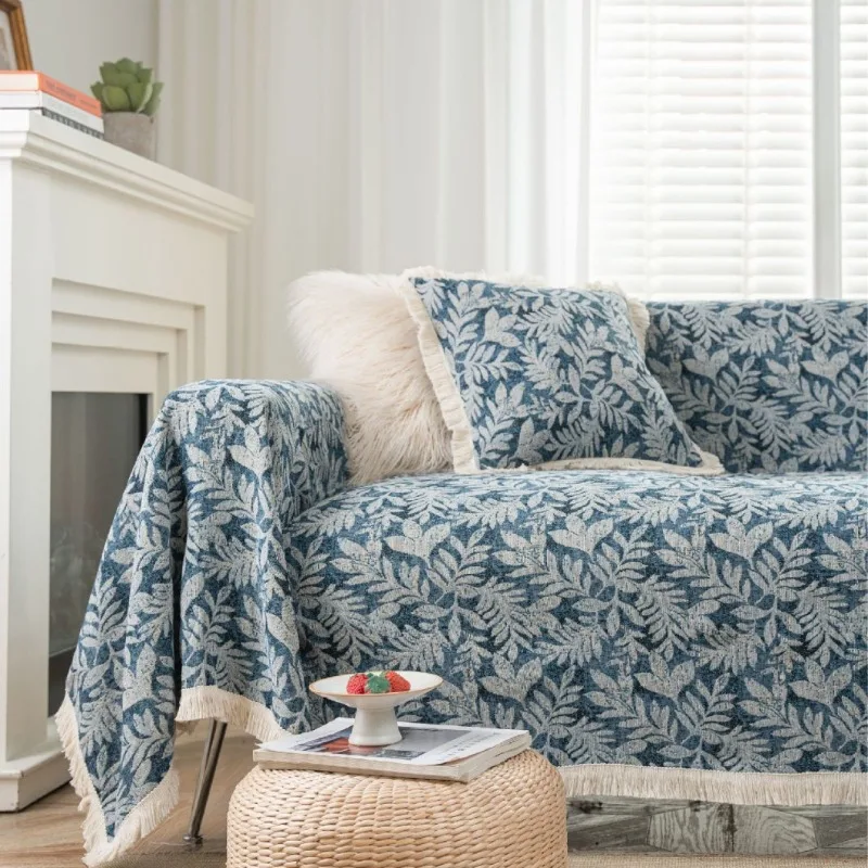 Pastoral Retro Printed Sofa Cover with Skirt All-Inclusive Floral Sofa Towel for Four Seasons Luxury Soft Furniture Protector