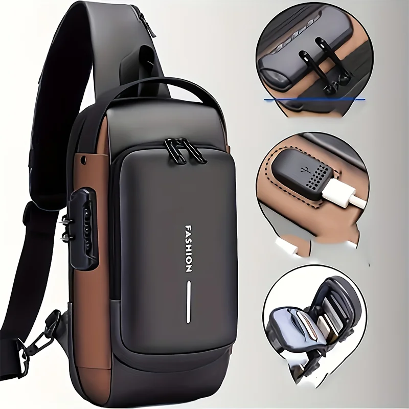 

Men's anti-theft chest bag, fashionable motorcycle and casual sports sloping backpack, durable Oxford fabric