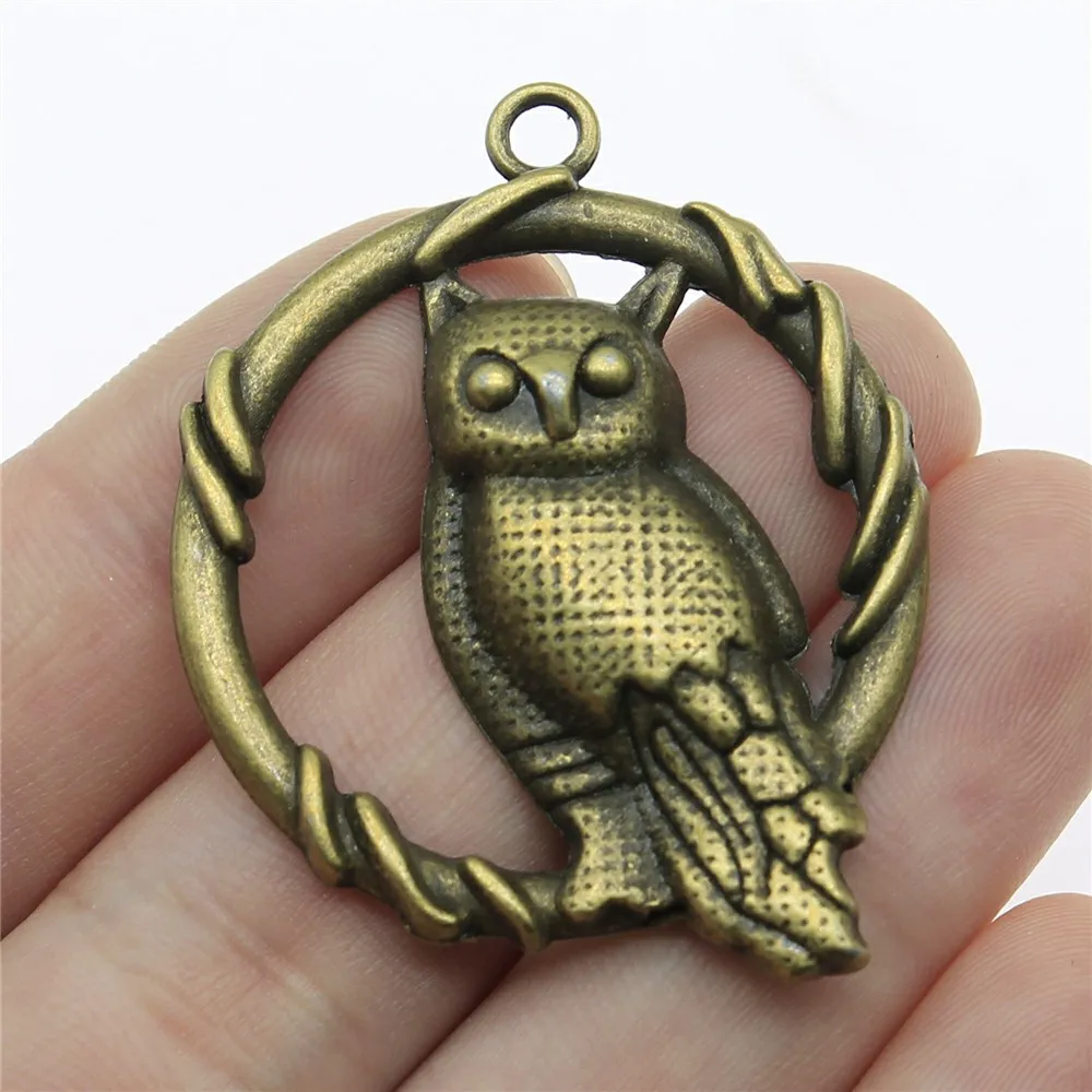 WYSIWYG 2pcs/lot 46x37mm Owl Charms Pendant For Jewelry Making 2 Colors Antique Silver Color Antique Bronze Plated Alloy Charms image 5