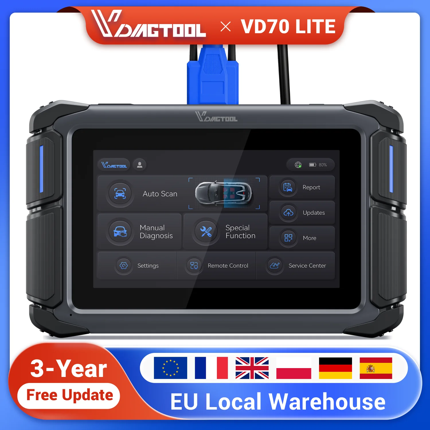 VDIAGTOOL VD70 LITE V2.0 Scanner automobile avec plus de 31 services de réinitialisation, mises à jour gratuites à vie, outil de diagnostic automobile IMMO, scanner OBD2