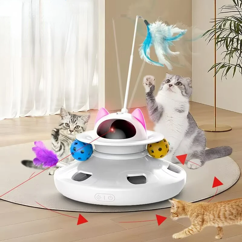 New Electric Cat Toys Interactive , Intelligent Feather Retractable Cat Turntable, Multi-cat Since Hi Electric Cats Teasing Toy