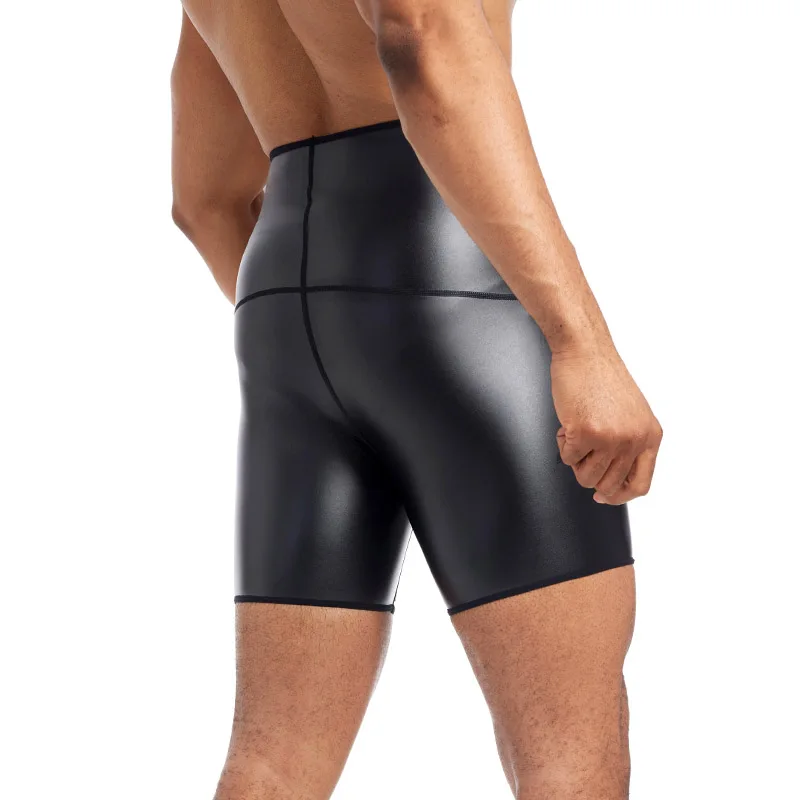 Bragas de Control de cintura para hombre, pantalones cortos de compresión, informales, moldeadores de cuerpo, ajustados, de cuero de imitación, para