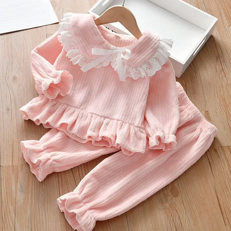 طقم بيجامة من الفلانيل للفتيات، ملابس نوم شتوية من الصوف المرجاني للأميرة للأطفال الصغار والأطفال