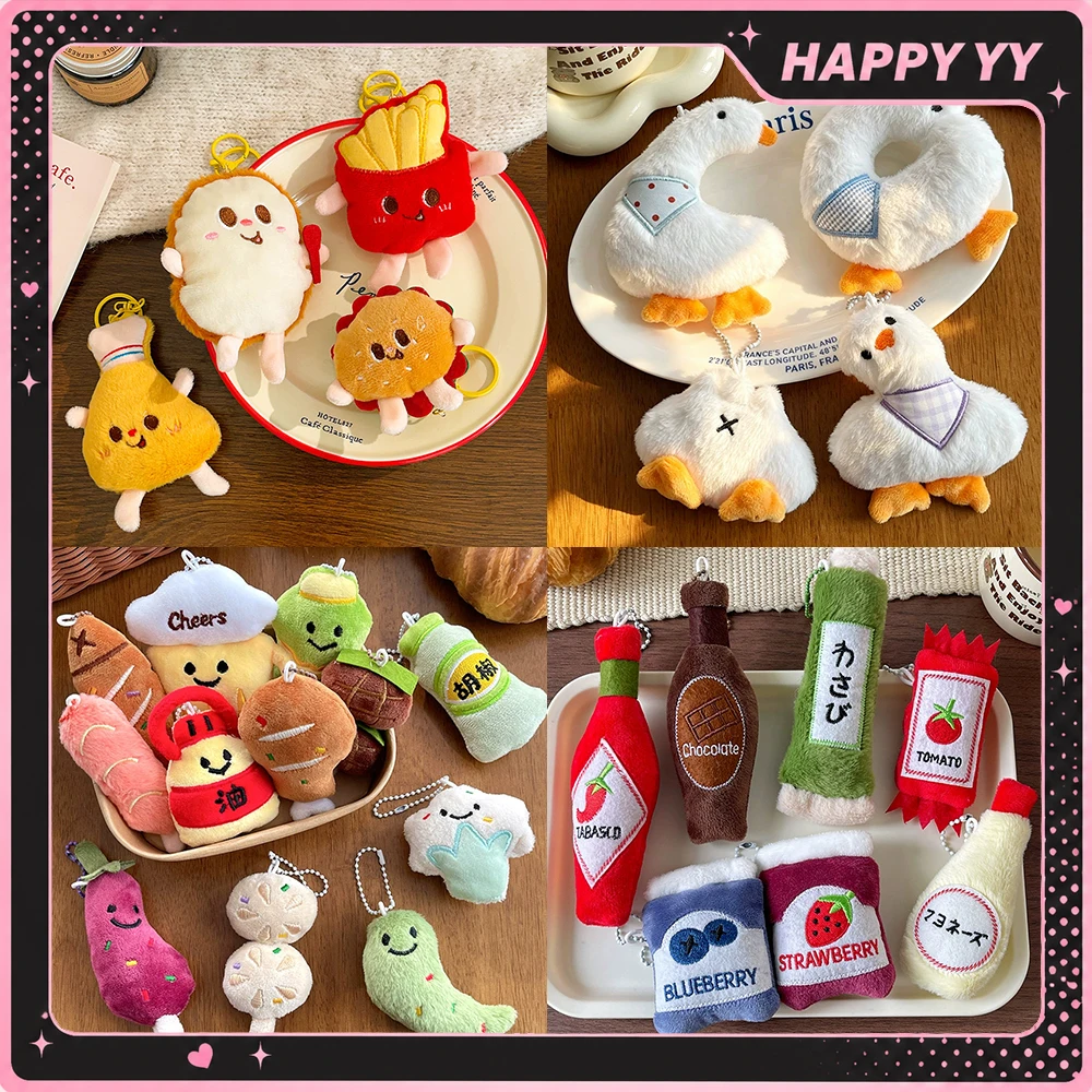 New Cartoon Food Plush Doll Keychain Eggplant Mushroom Chili Pepper Chicken Leg Hamburger Stuffed Pendant Cute Bag Pendant Gifts