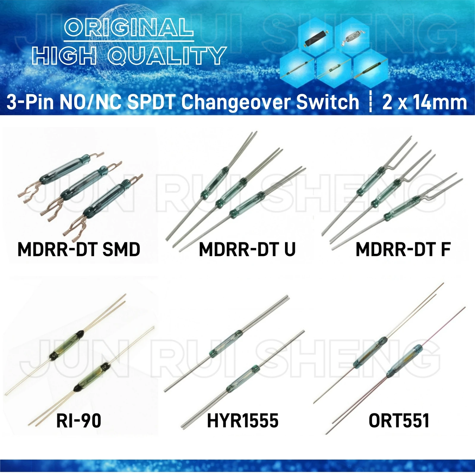 

100PCS SPDT Magnetic Contact Reed Switch 3 Pin Changeover 2*14MM Normally Open Normally Closed NO/NC Magnetron Induction Sensor