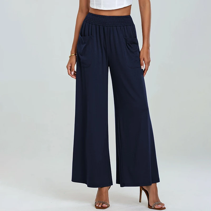 Wide Leg Pants For Women High Wasited Baggy Palazzo Pants Casual Pull On Bell Bottom Smocked Elastic Waist Pants