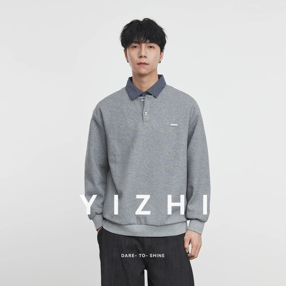 

Fashion Men's Japanese Heavyweight Fake Two-Piece Sweatshirt 2025 Autumn New American Loose Lapel Long Sleeve Top Men Clothing