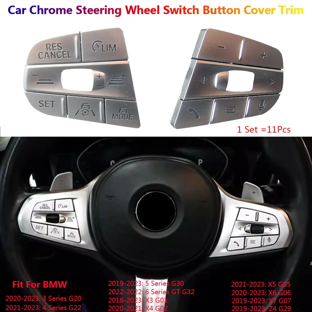 Chrome Silver Steering Wheel Switch Button Cover Trim For BMW 3 4 5 6GT X3 X4 X5 X6 X7 Z4 G30 G20 G22 G32 G01 G02 G05 G06 G29