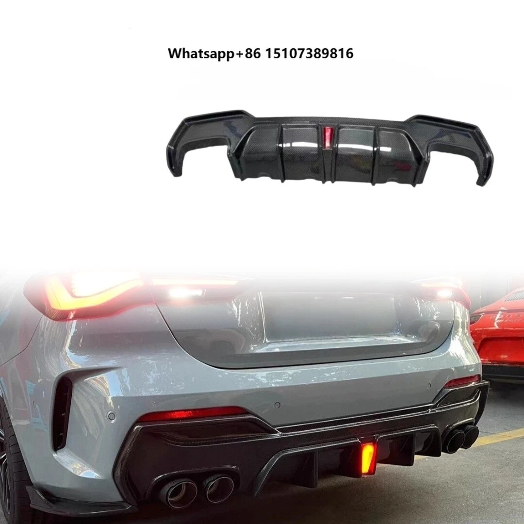 Fit for 4 Series G22 TK Style Dry Carbon Fiber Rear Bumper Diffuser Lip W/LED