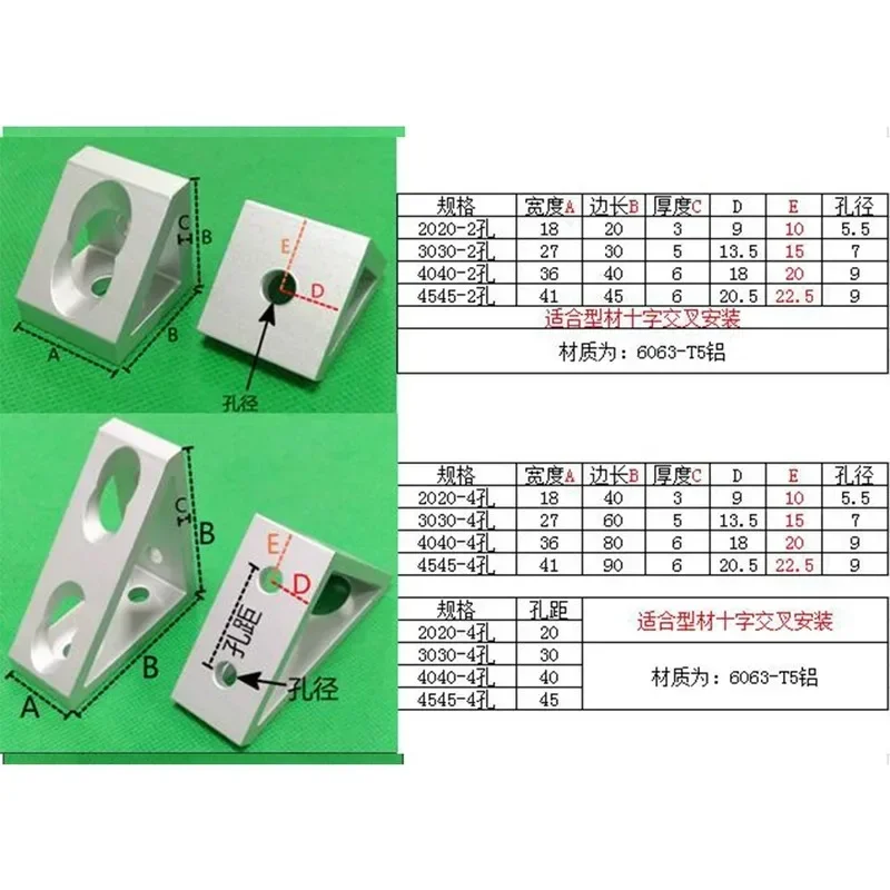 Black Silver 2020 3030 4040 2040 3060 4080 Aluminum Profile Right Angle Triangle Block Triangle Connector for CNC 3D Parts