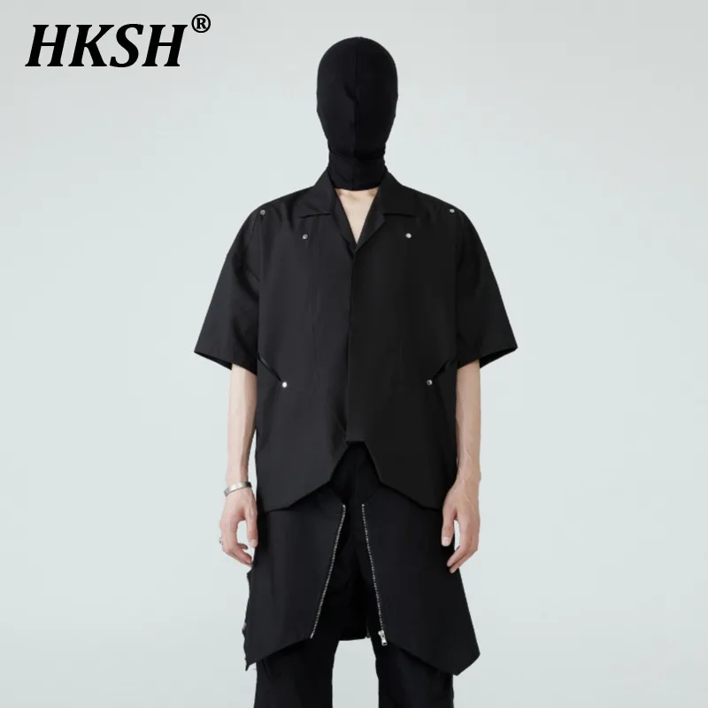 

HKSH 2024 Spring Summer New Diamond Grid Patchwork Cut Deconstructed Design Shirt Men's Chic Shirts Women Tide Dark Tops HK1556