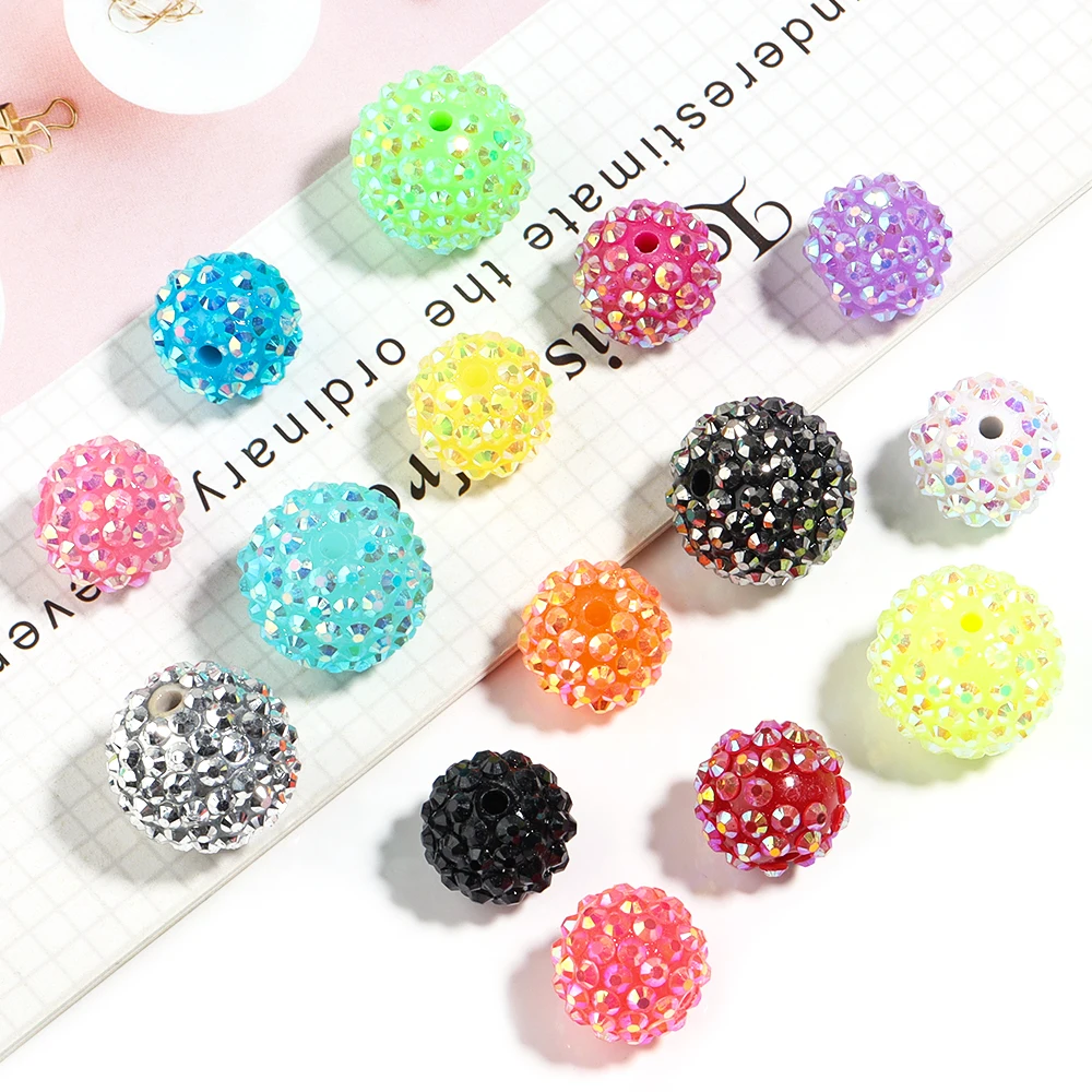 5pcs/lot Resin AB Color Rhinestone Ball Colorful Crystal Beads Loose Spacer Beads For DIY Jewelry Making Necklace Bracelet