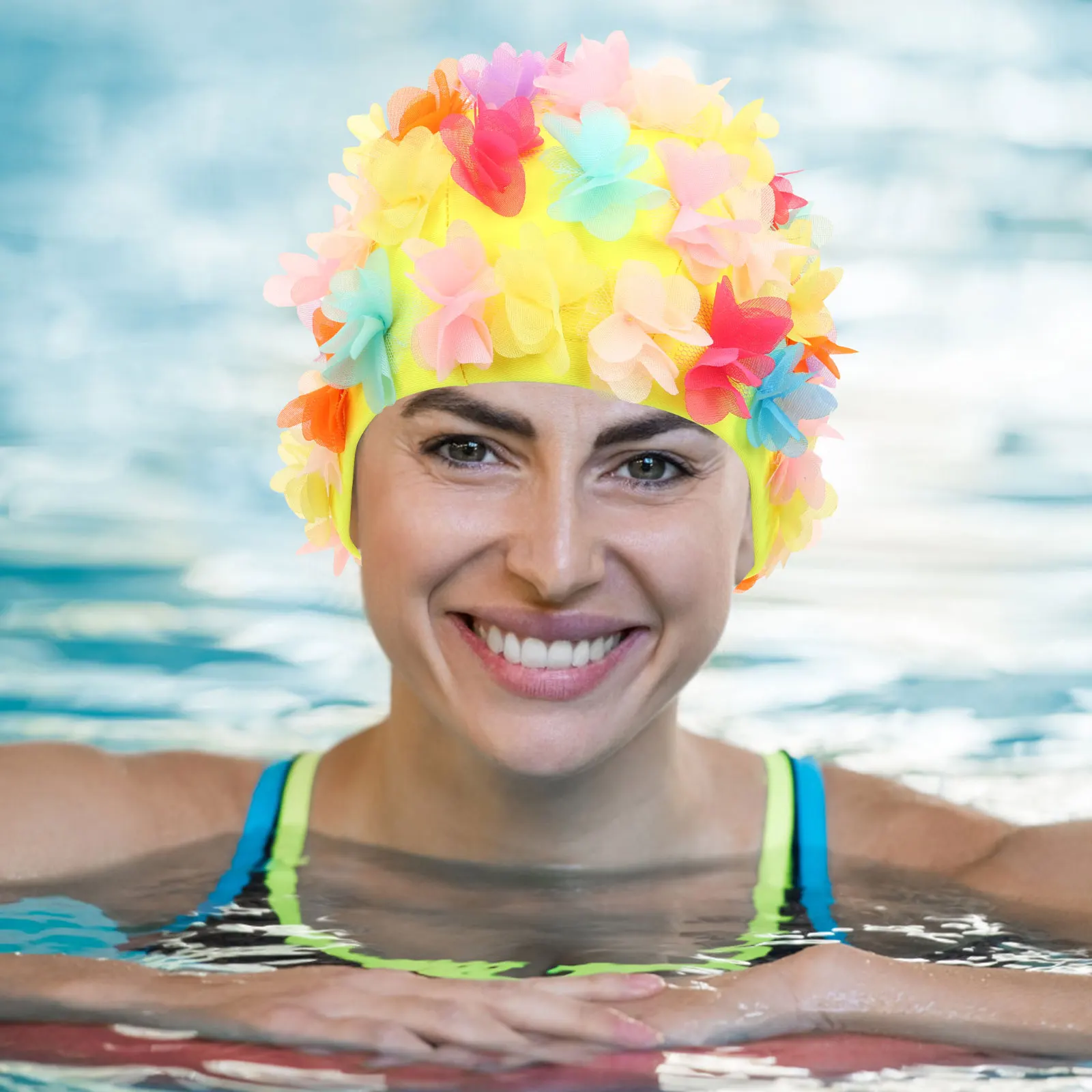 

Retro Flower Petals Swimming Hat For Women Pool Bath Cap Hair Protection Lightweight Elastic Decorative Shower Hat For All Hair