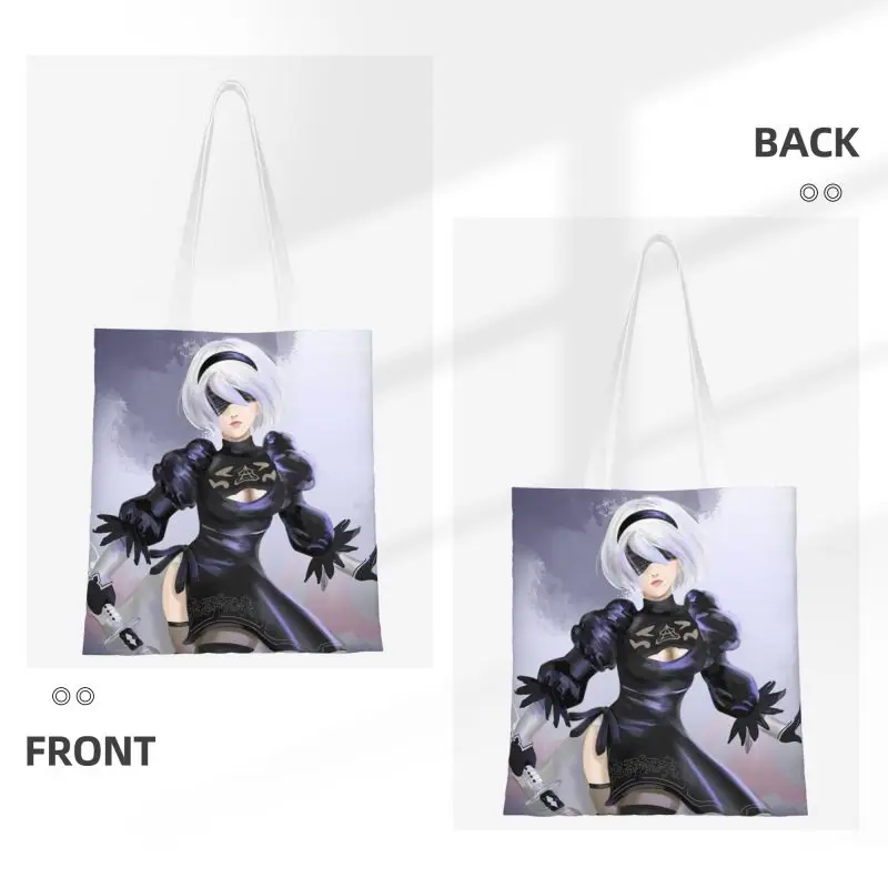 Nier Automata 2B YoRHa Grocery Tote Shopping Bags Women Fashion Anime Game Canvas Shoulder Shopper Bag Large Capacity Handbag