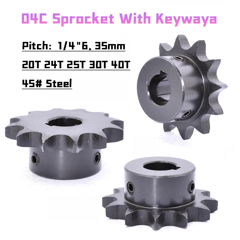 Peijian 1pcs #25 Roller ChainSprocket With Keyway20t To 40 Tooth Bore 10mmTo 20mm Pitch 1/4" 6.35mm WithFastenScrewsFor 04cChain
