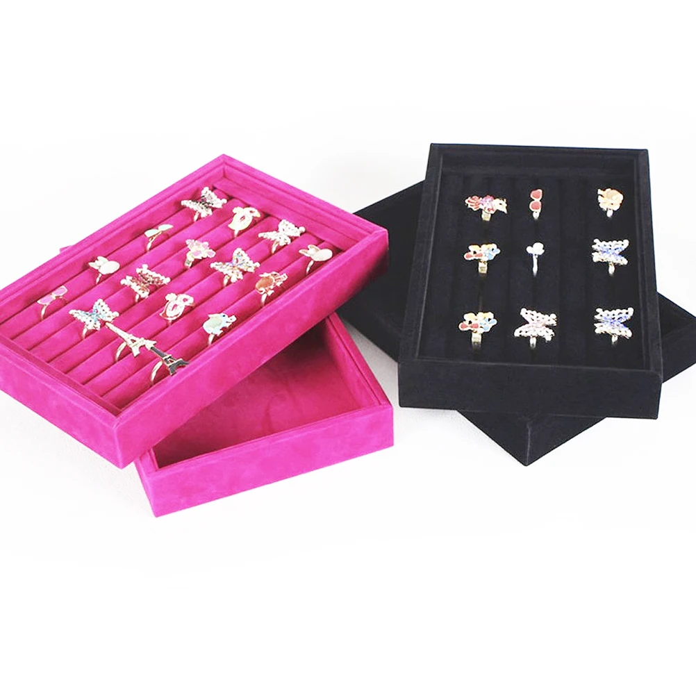 

8 Slots Wooden Jewelry Box Black 22.5*14*3Cm For Ring Earring Bracelet Storage Display Case No Cover Jewelry Organizer Tray
