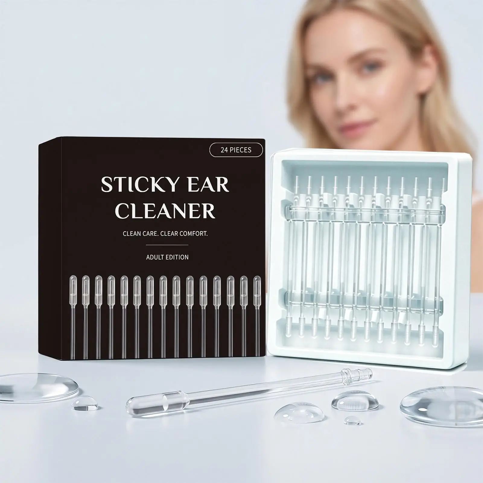 Reusable Ear Wax Cleaning Sticks 24 Count Soft Sticky Ear Cleaner Gentle Ear Care Tool Safe Earwax Removal with Storage Case