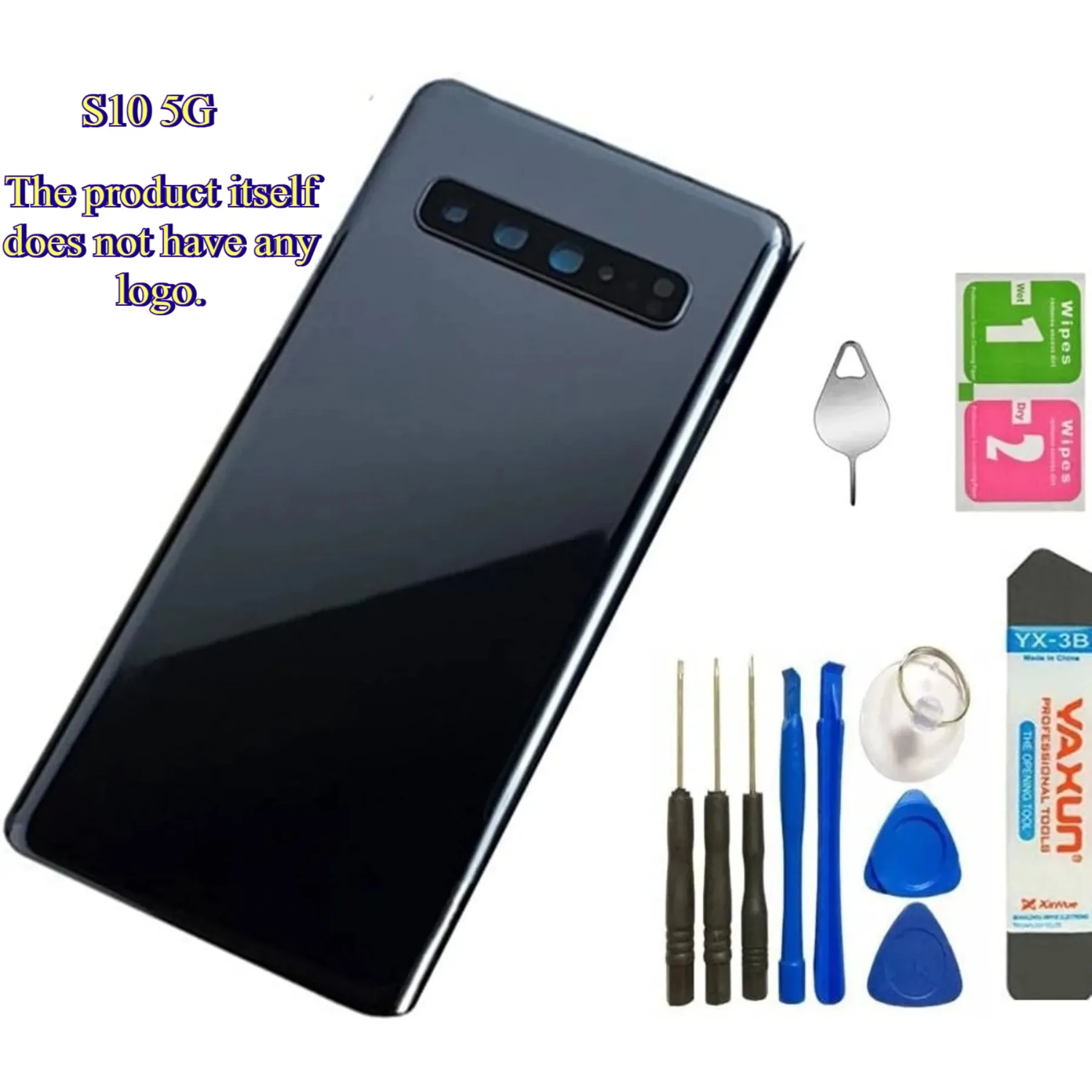S10 5G Back Glass with Camera Lens & Pre-Cut Adhesive, Snap-On Fit, No Logo Aftermarket Parts