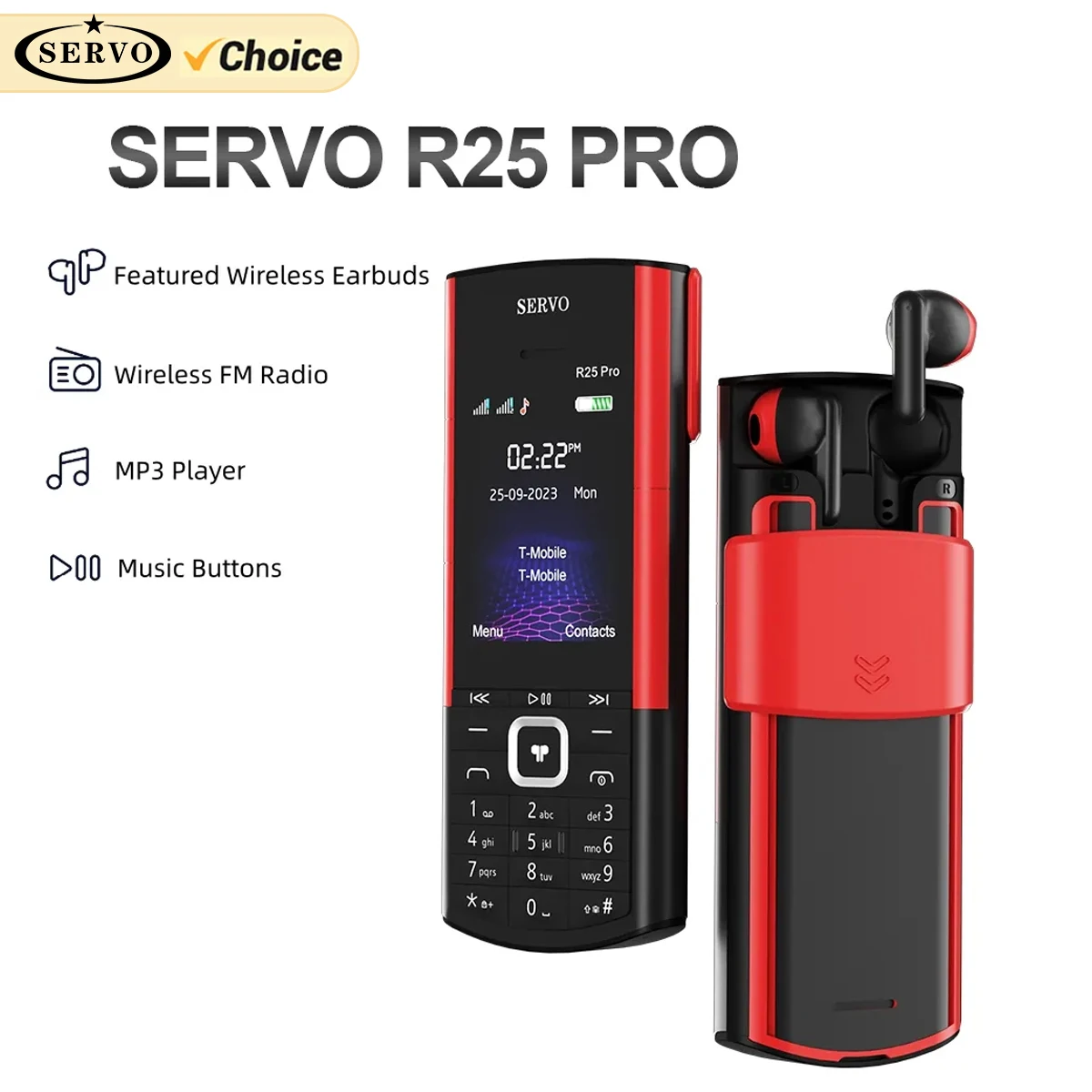 Original SERVO R25 Pro Keypad Mobile Phone with inbuilt Wireless Earbuds 2.4\