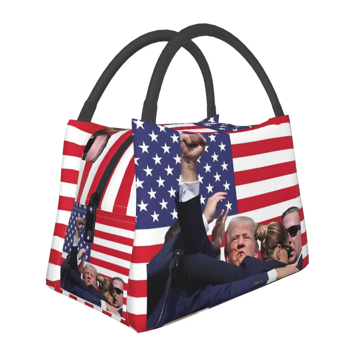 Support Donald Trump Rally Shooting Lunch Bag Portable Canvas Cooler Fighting To Save America Thermal Food Picnic Work Lunch Box