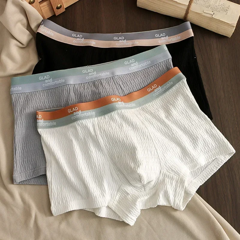 3Pcs Mens Panties Solid Color Cotton Boxershorts Comfortable Man Bulge Pouch Underwear Boxers Breathable U Convex Underpants