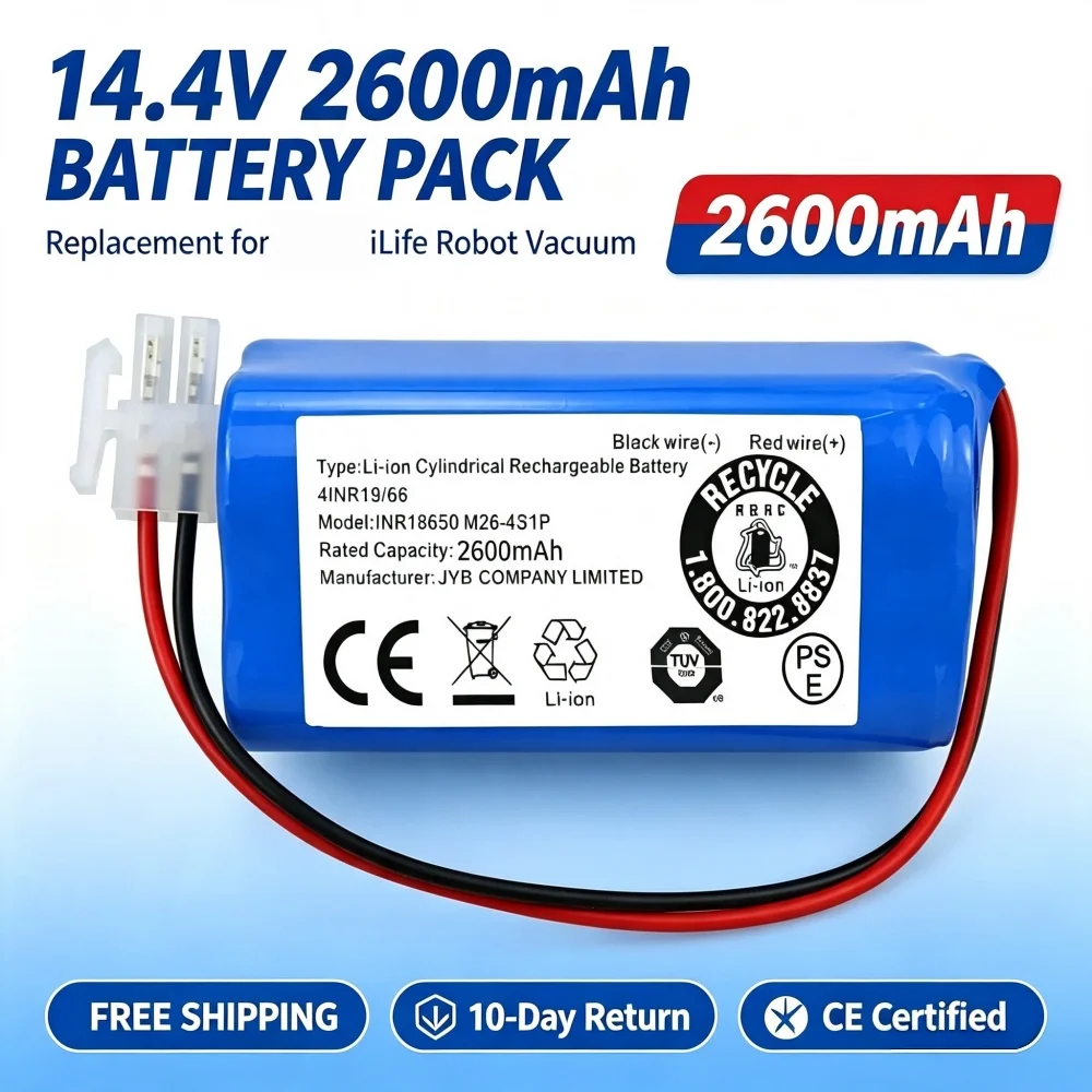 2800mAh Battery for iLife A4, A4S, A6, A7, A8, A9 V7 V7s Plus V7s Pro X620 Y8H4 Series Robot Vacuum Cleaner Replacement Battery
