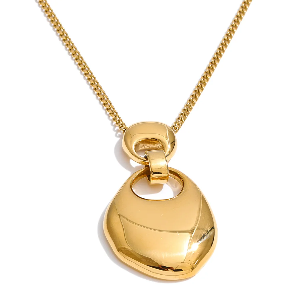 Collier pendentif géométrique en acier inoxydable lisse Yhpup 70+5cm, collier long pour pull, t-shirt, bijoux de haute qualité populaires