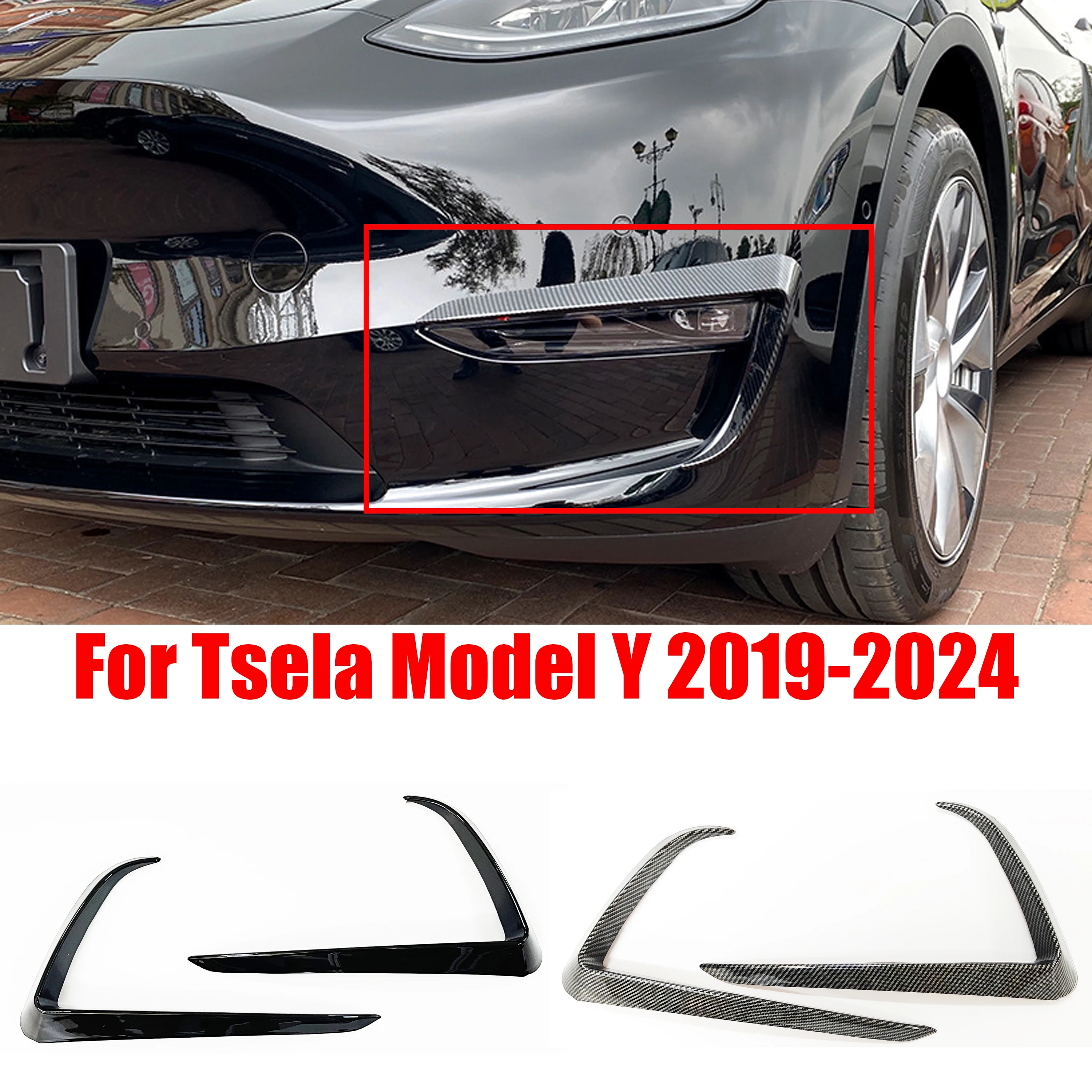 Front Bumper Fog Light Side Canards Trim Cover For Tesla Model Y 2019-2024 Fog Lamp Eyebrow Spoiler 1Pair