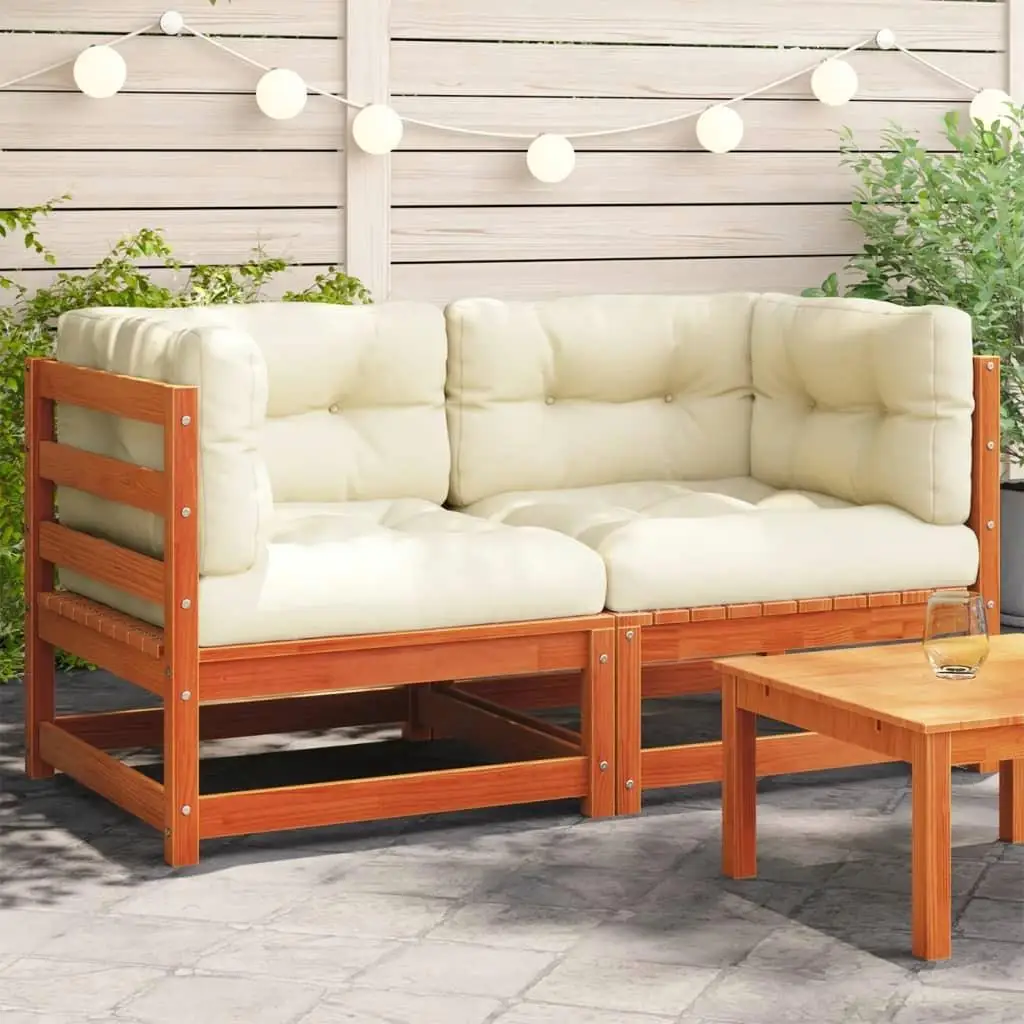 

Garden Sofa Wax Brown Solid Pine Wood Outdoor Furniture Comfortable Seating 27.6x27.6x26.4in Rustic Design Relaxing Patio