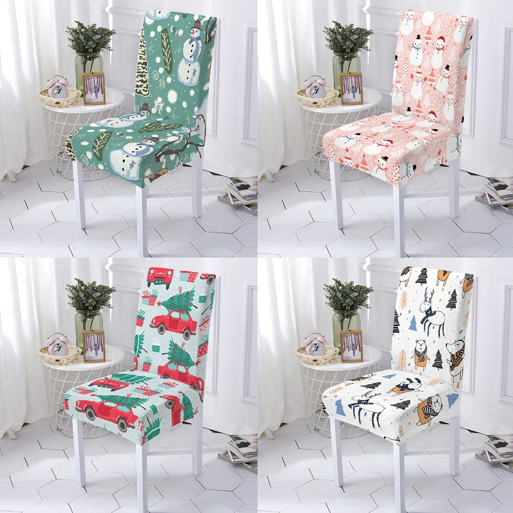 Christmas Chair Cover Strech Elastic Chair Slipcover for Kitchen Stools Protector Spandex Seat Covers Home Wedding Hotel Decor