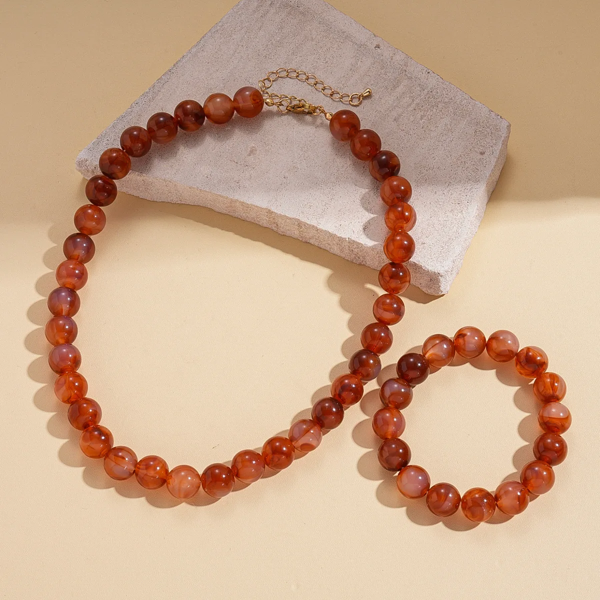 Women's Retro Elastic Round Bead Chokers & Bracelets Set