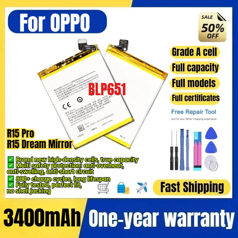 BLP651 for OPPO R15 Pro/R15 Dream Mirror Phone Battery 0 Cycle High Capacity Battery Replacement Bateria Grade A Cell with Tools