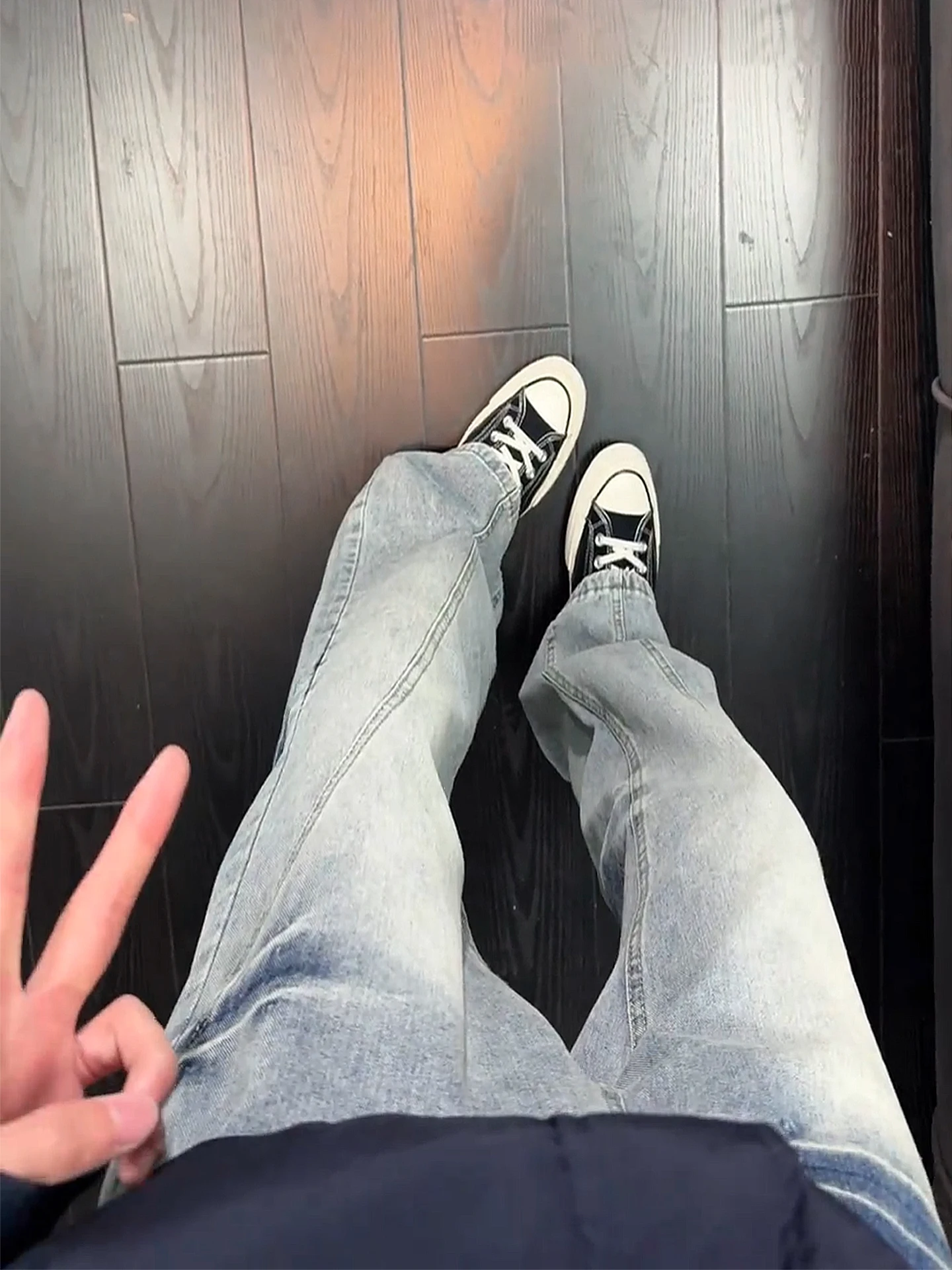 

Blue Lightning Pattern Slant Cut Flared Jeans Men's Winter Fleece Lined Straight Leg American High Street Knife Pants