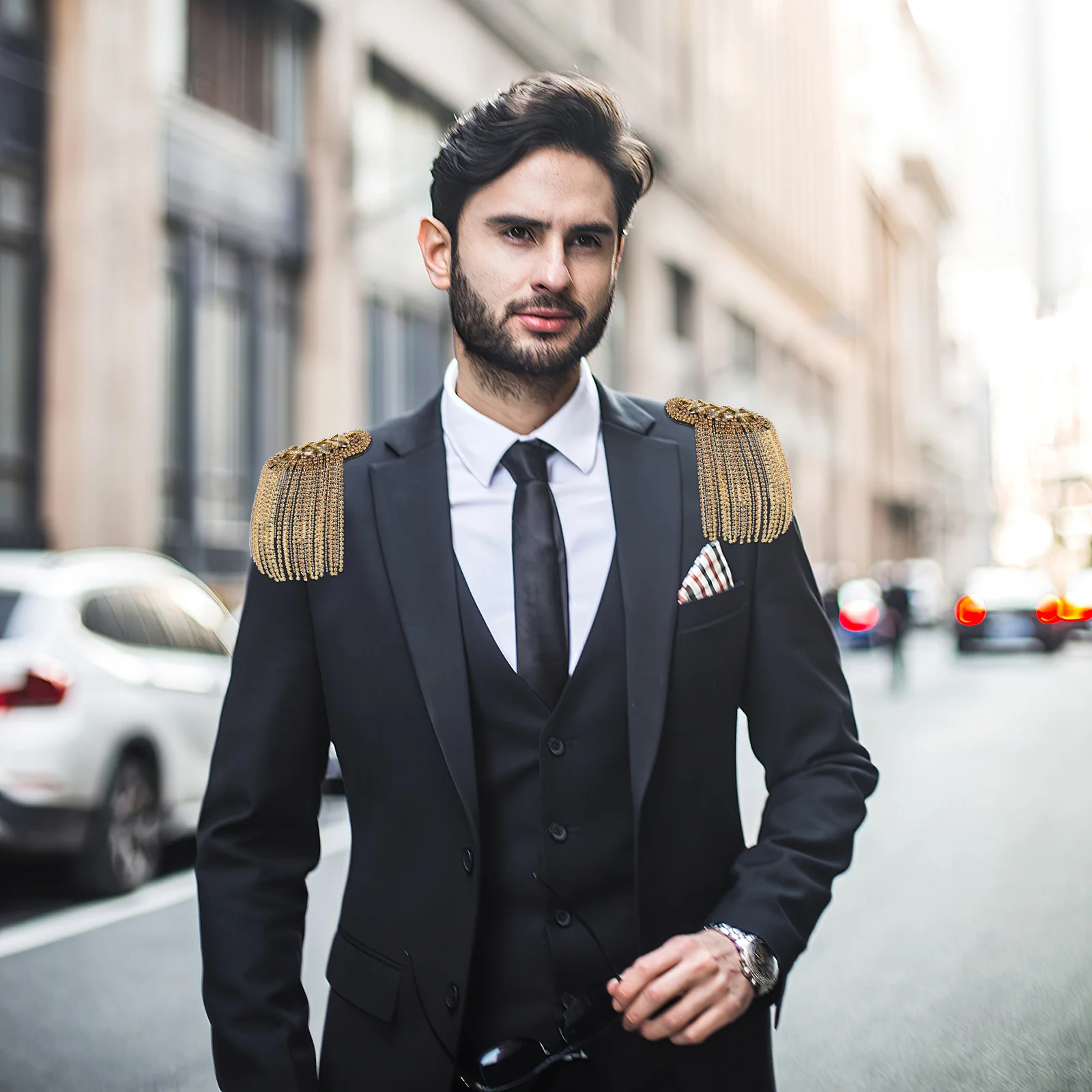 

1Pair Suit Rhinestone Epaulet Tassel Shoulder Board Fashion Decorative Fringe Shoulder Mark Durable Suit Ornament for Men Women