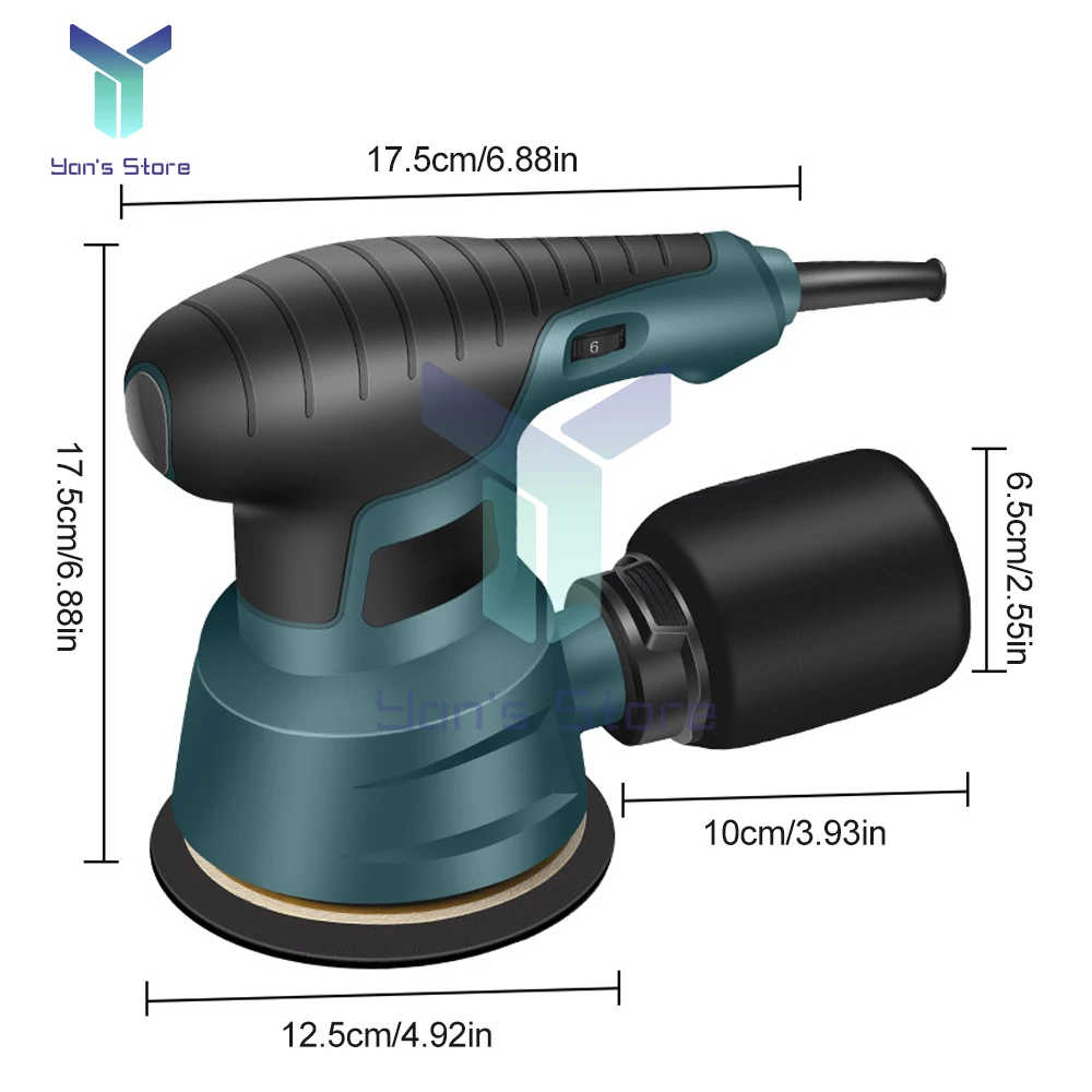 1PC 125mm Electric Sander 6 Gears Auto Polishing Cleaning Metal Waxing Wood Sanding Rust Removal Grinder Polishing Grinding Tool