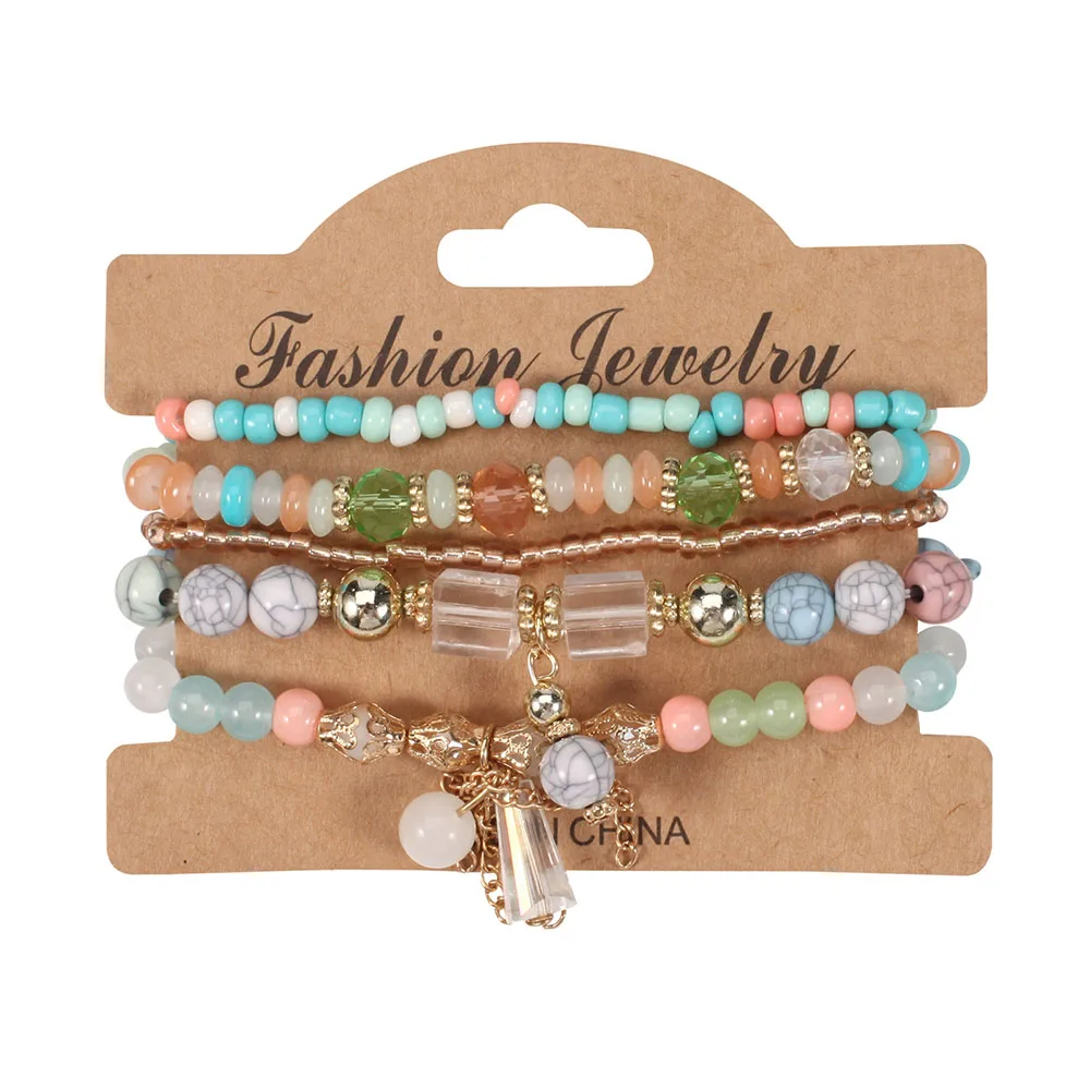 Boho Tassel Stackable Beaded Bracelet Set for Women Multi Layer Summer Vacation Wrist Chain Girl Bohemian Hand Jewelry Accessory - view 6