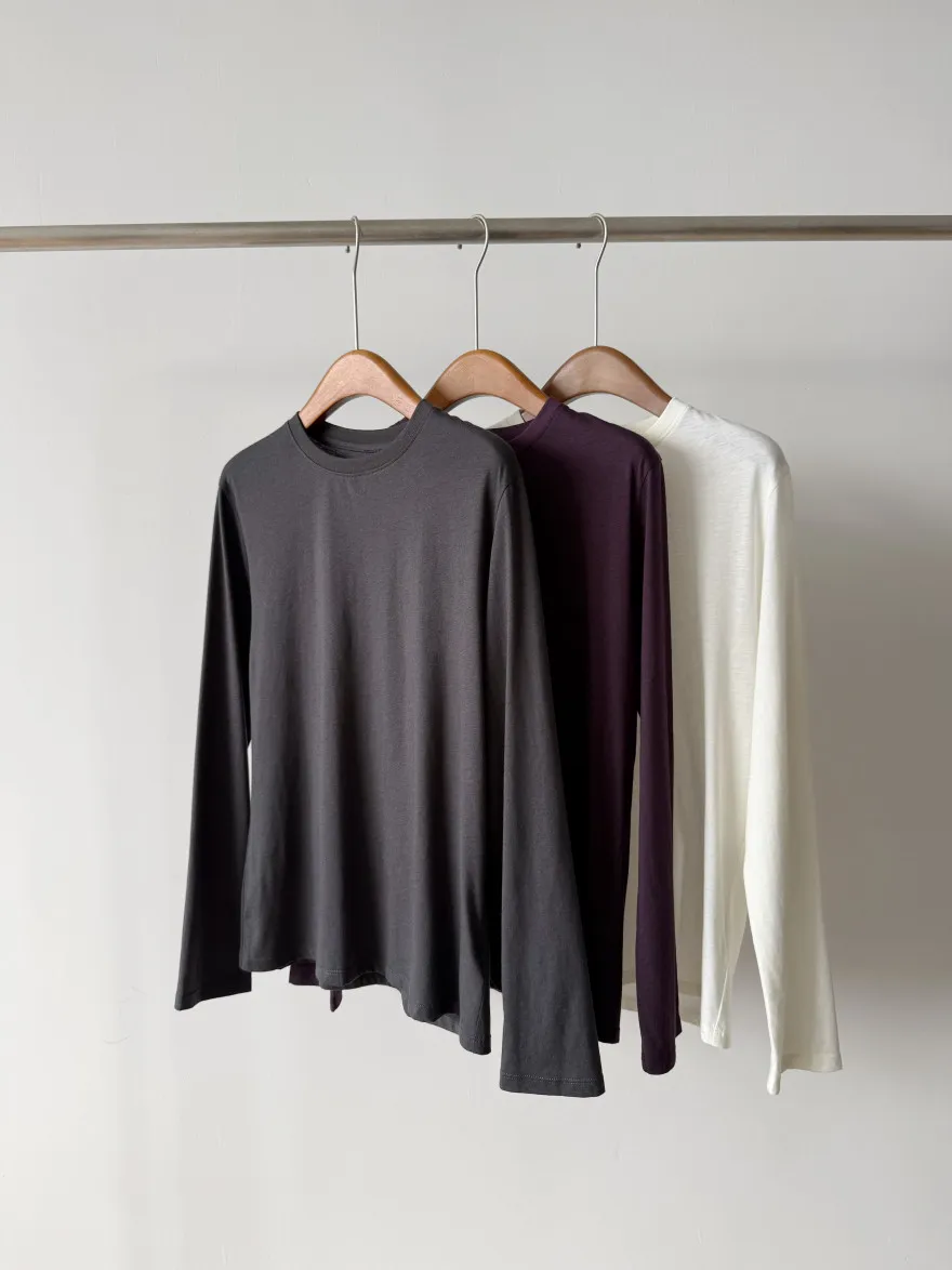 Soft Wool-Pima Cotton Crew-Neck Long-Sleeve T-Shirt