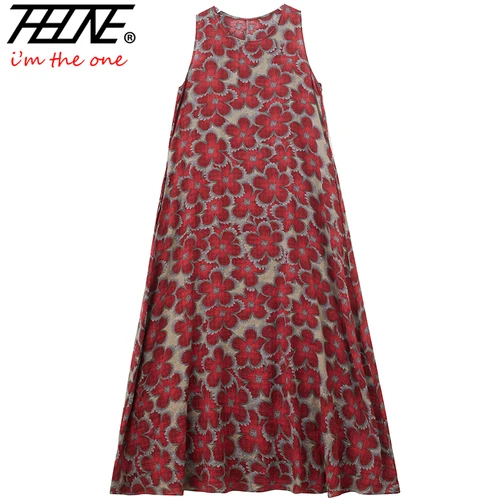 Imagen 2 del producto THHONE-vestido holgado con estampado de verano Para Mujer, vestido de algodón sin mangas, informal, estilo playero, Vestidos largos Para Mujer
