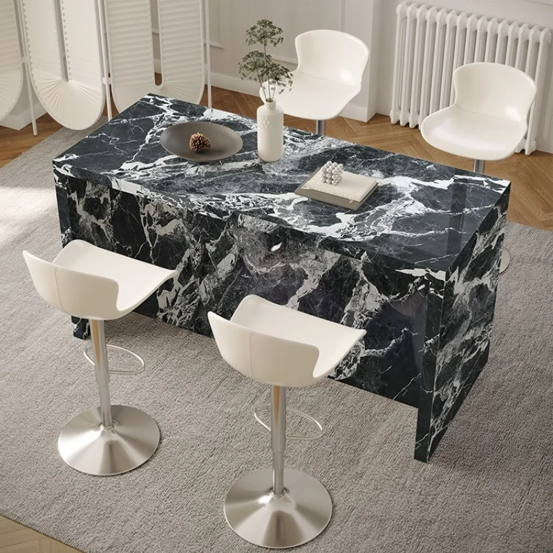 Light luxury rock slab bar table Open kitchen dining bar high-end black luxury stone partition high-foot table